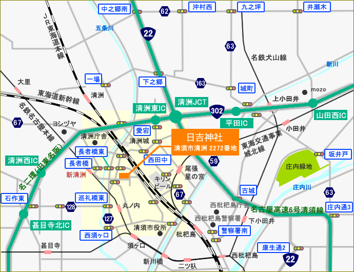 日吉神社までの地図